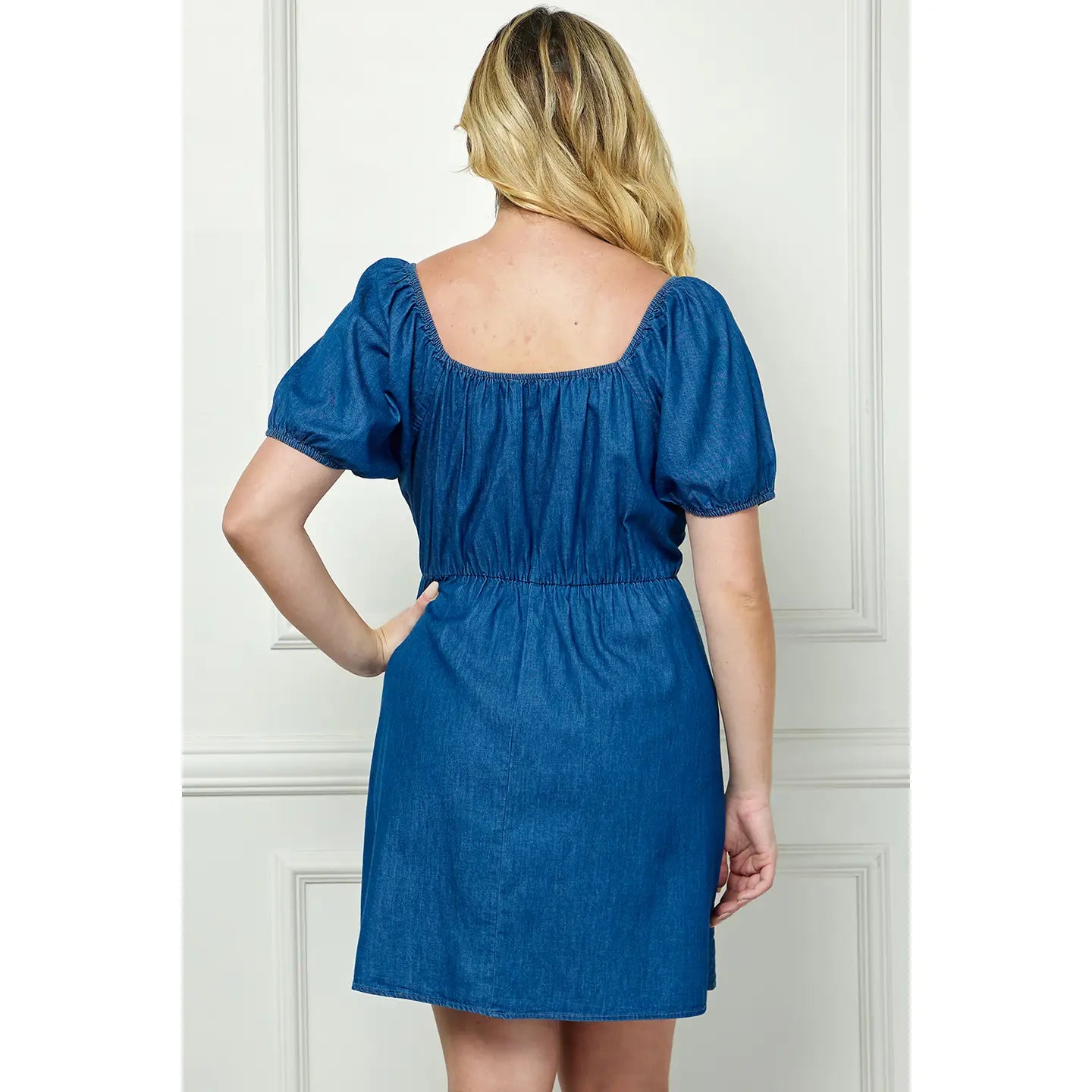 Plus Size Square Neck Wrap Bubble Sleeve Dress