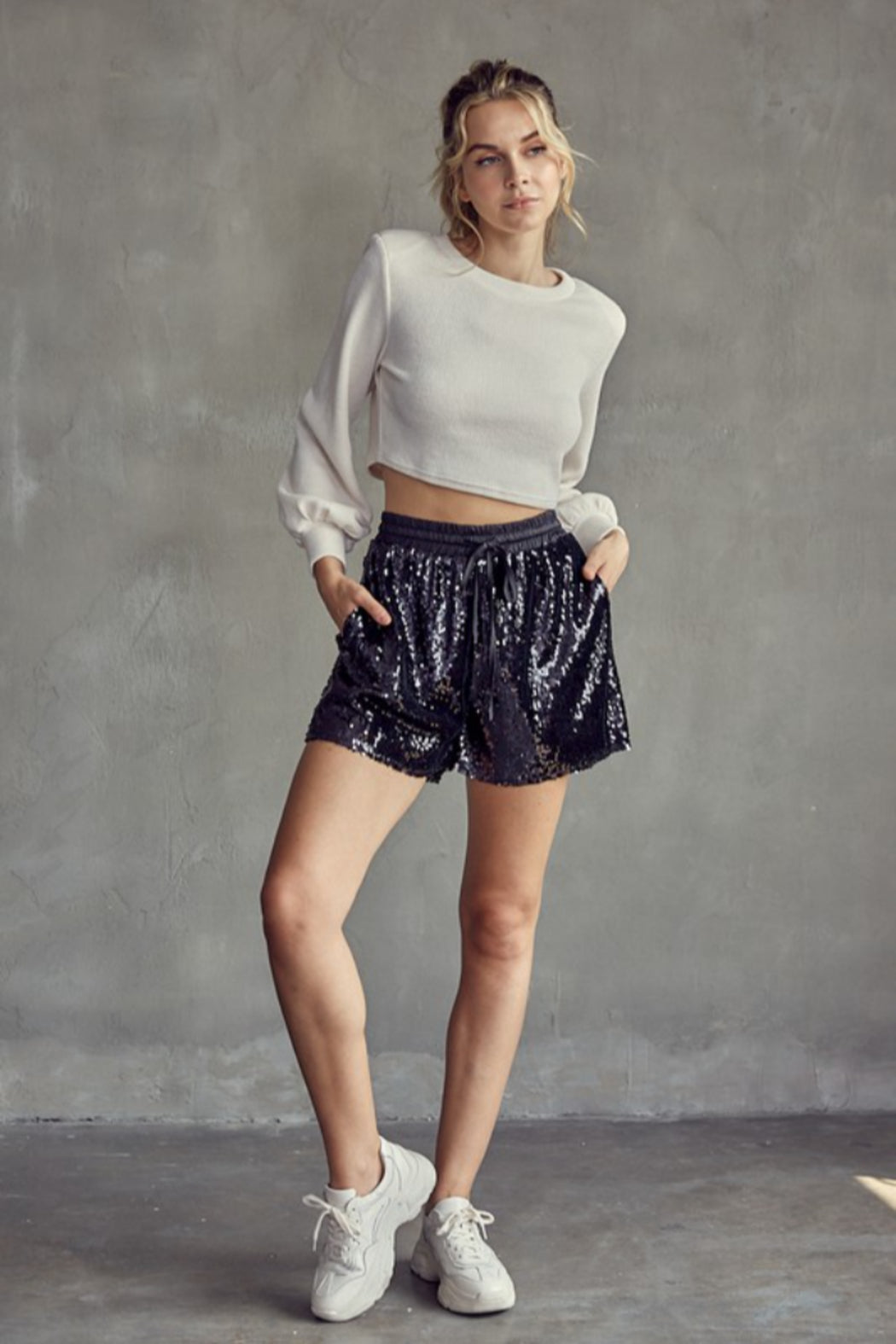 Elastic Waist Sequin Short