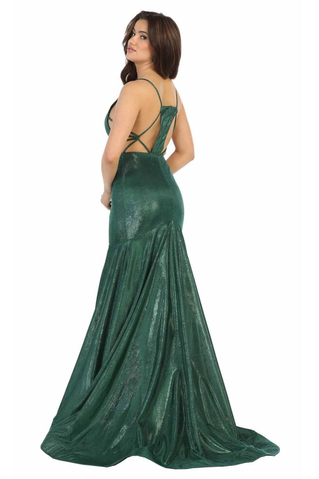 Emerald Metallic Fit & Flare Formal Long Dress