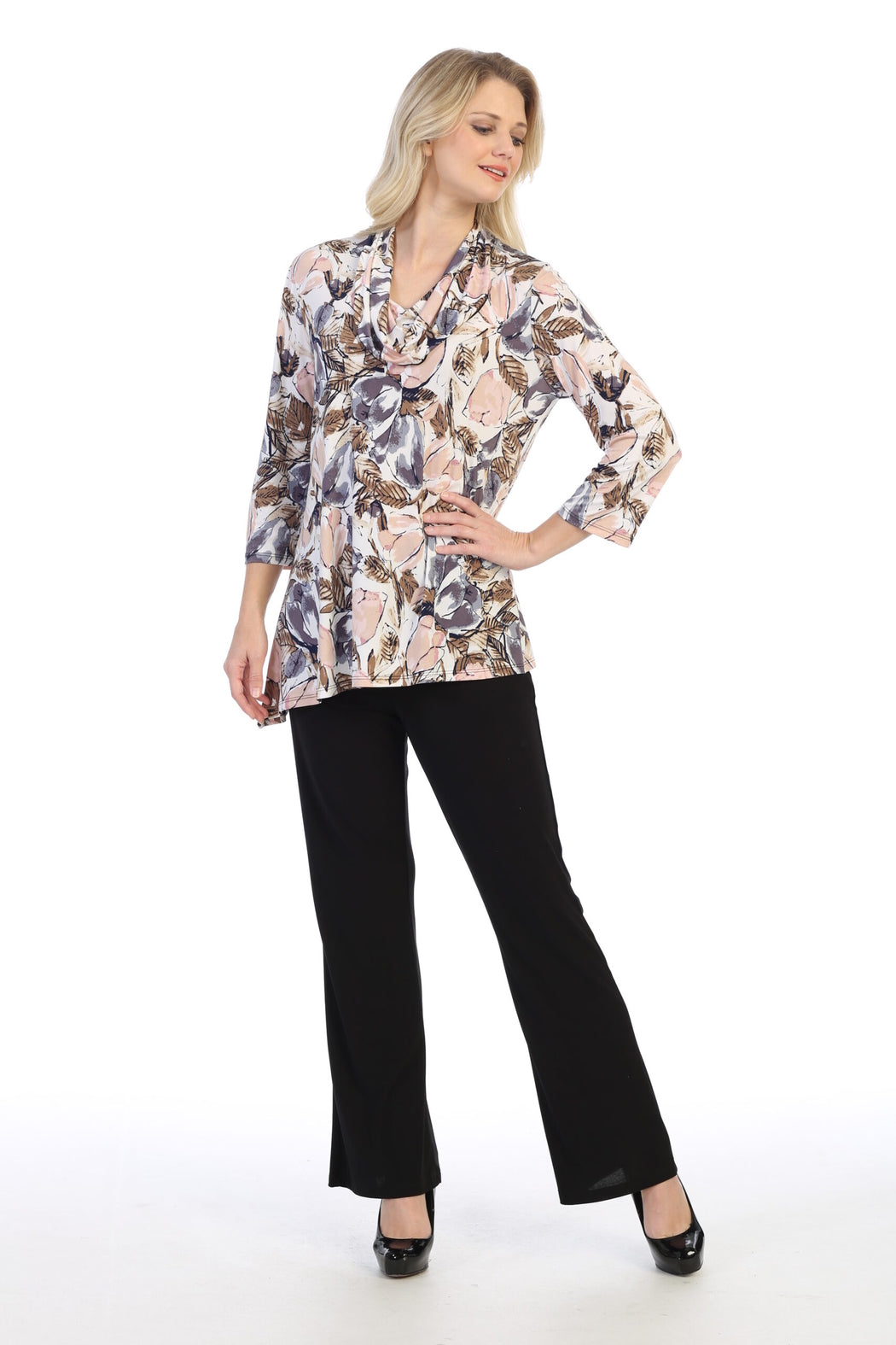 Floral Cowl-Neck Top