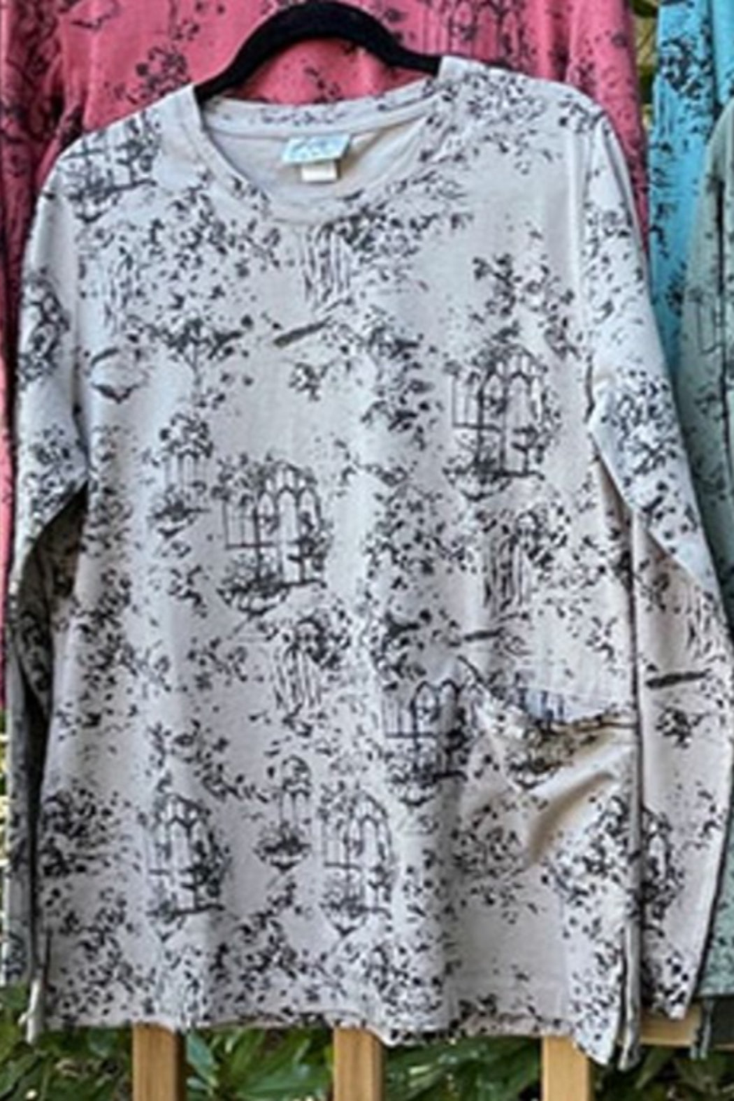 French Floral Print Scoop Neck Top