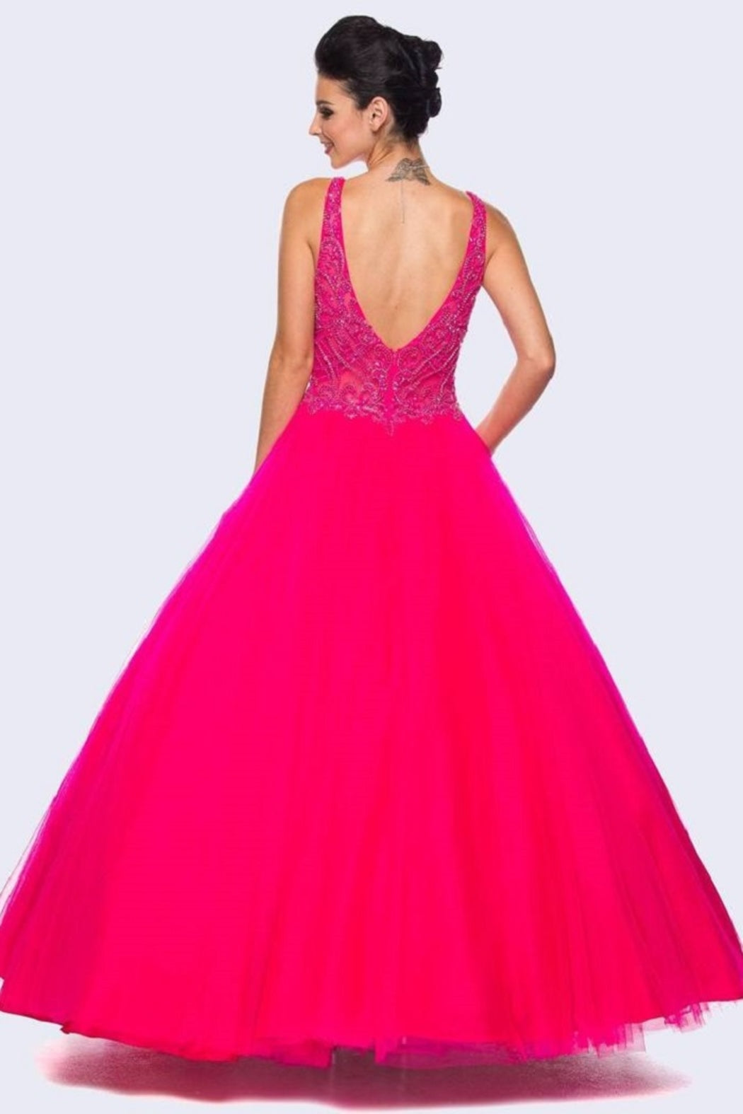 Fuchsia Beaded Formal Ball Gown