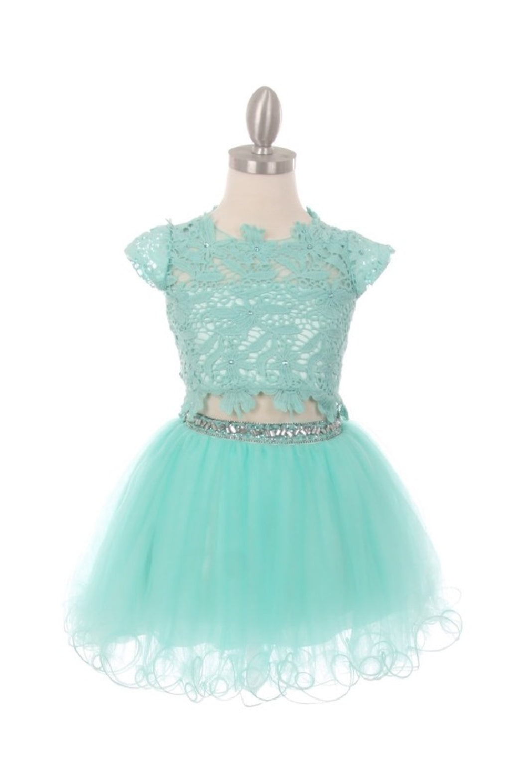 Girls Aqua Two Piece Lace Dress