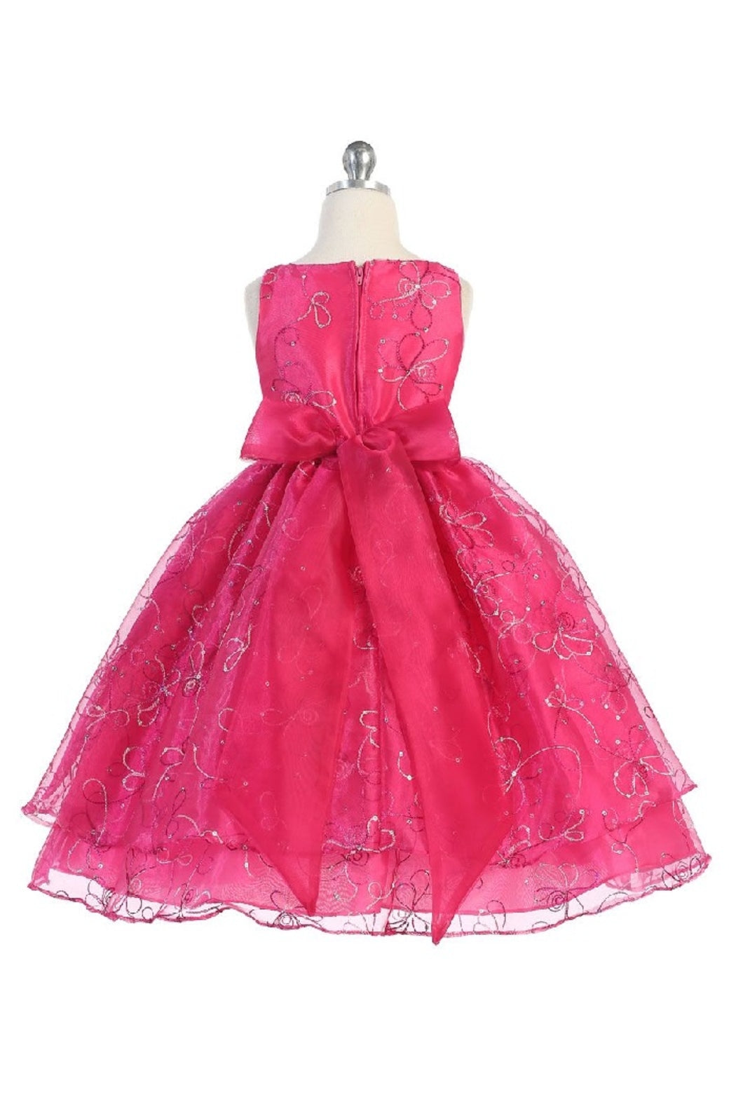 Girls Fuchsia Embroidered Short Dress