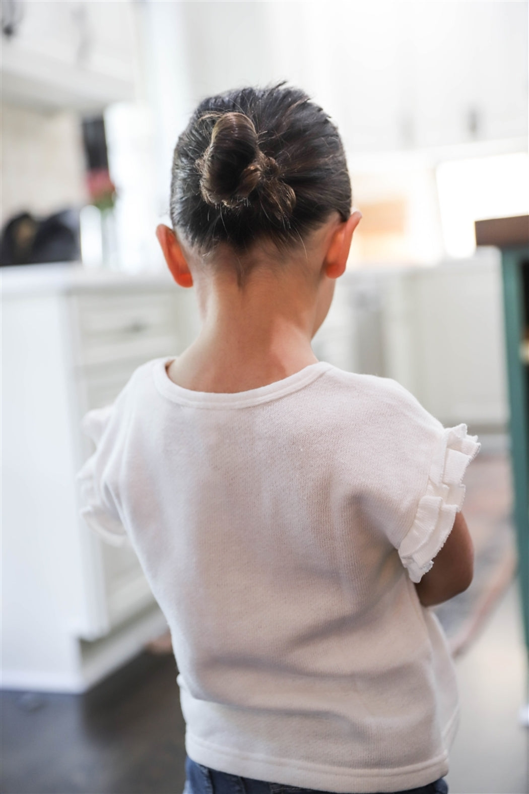 Girls Off-White Cotton Ruffle Trim Sleeve Top