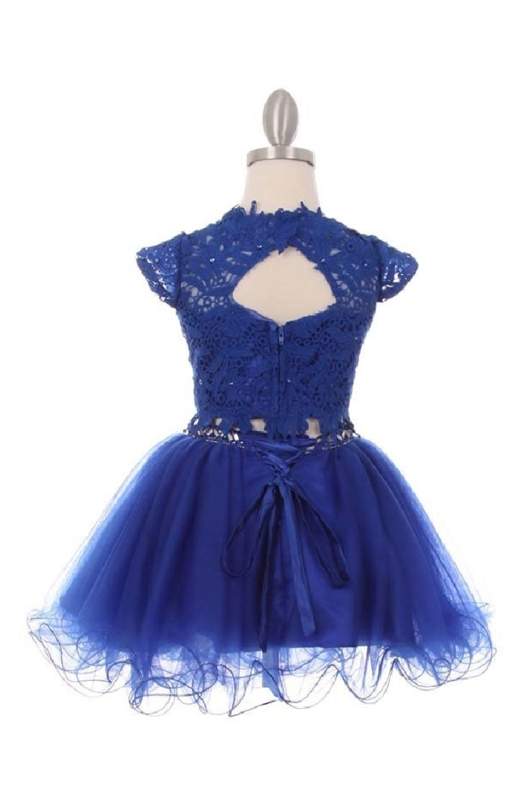 Girls Royal Blue Two Piece Lace Dress