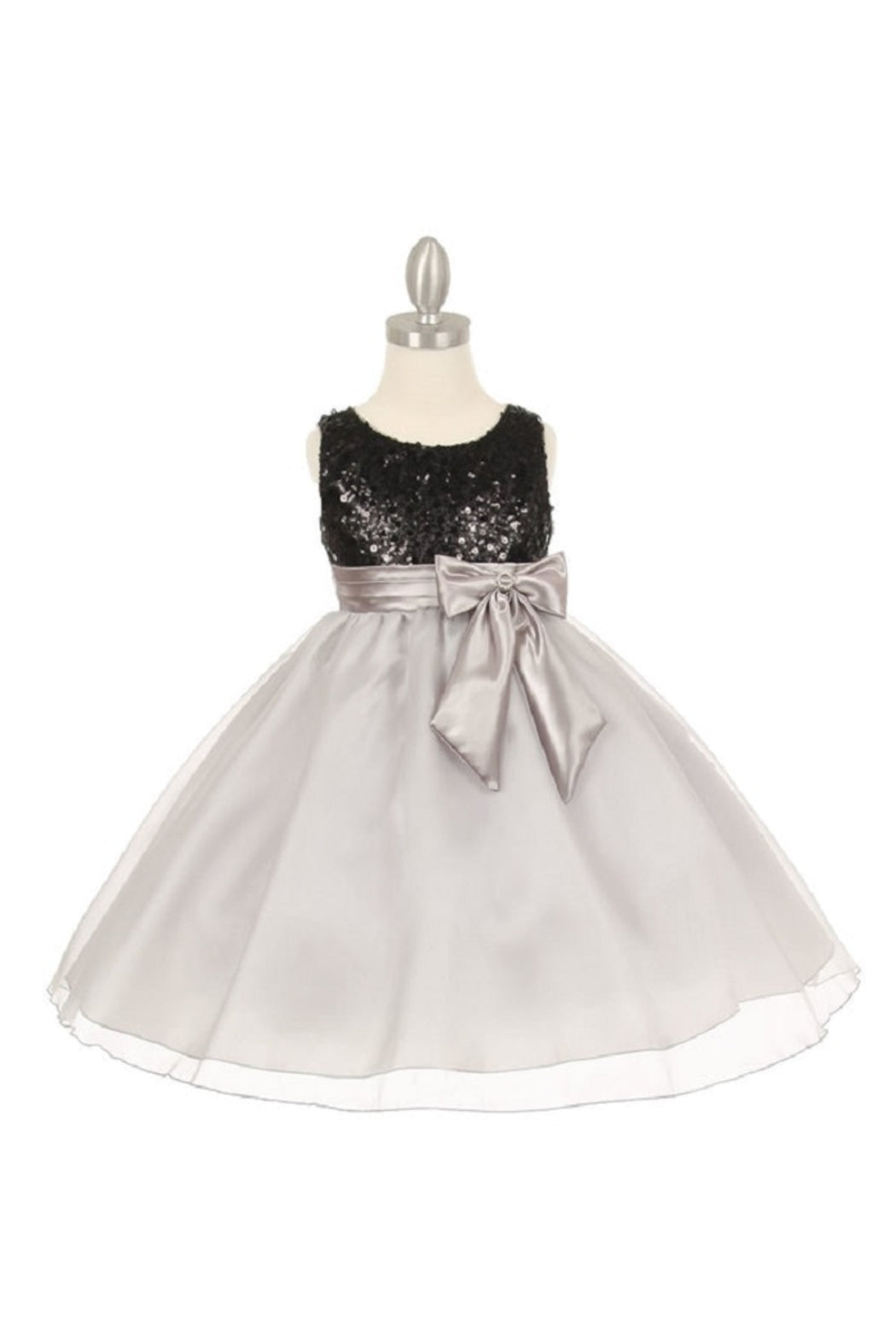 Girls Silver & Black Sequin Short Dress