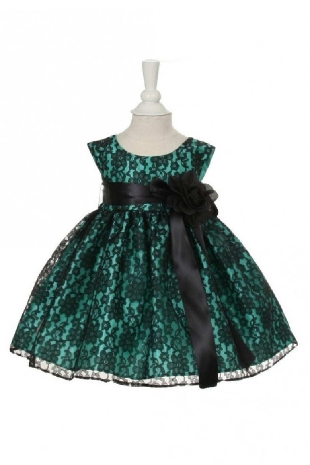 Girls Turquoise & Black Lace Short Dress