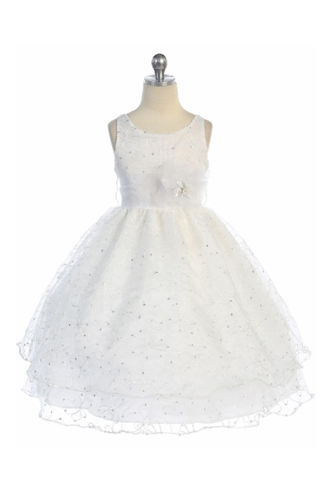 Girls White Embroidered Short Dress