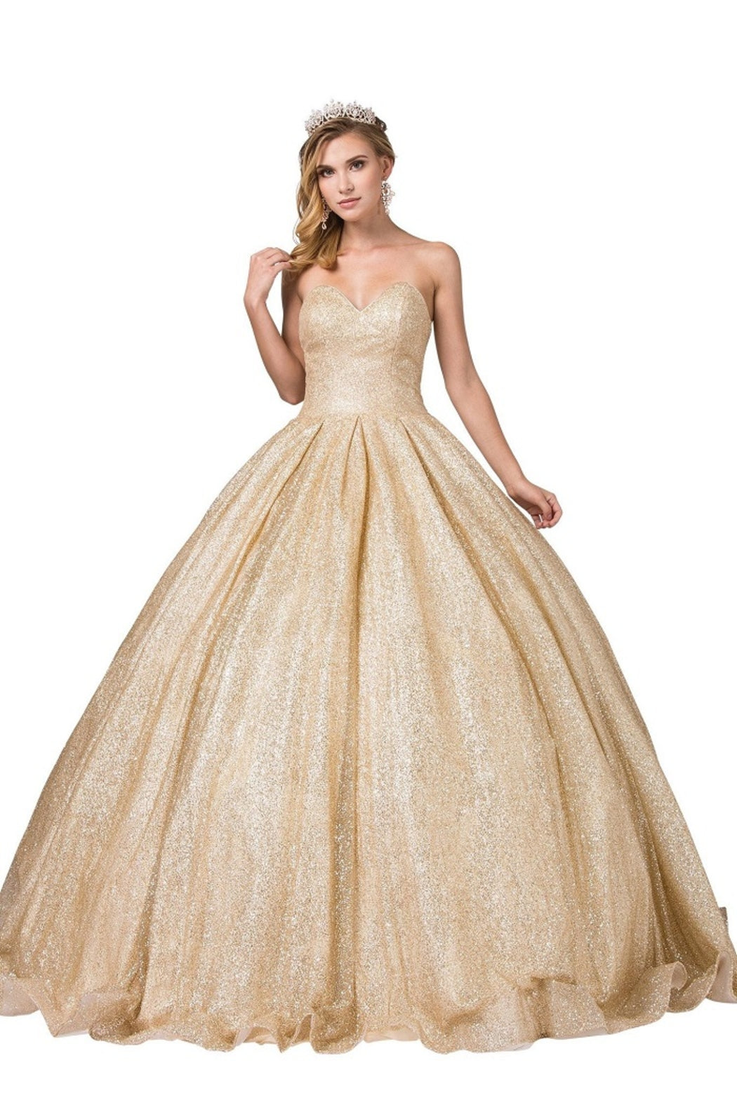 Gold Glitter Strapless Ball Gown