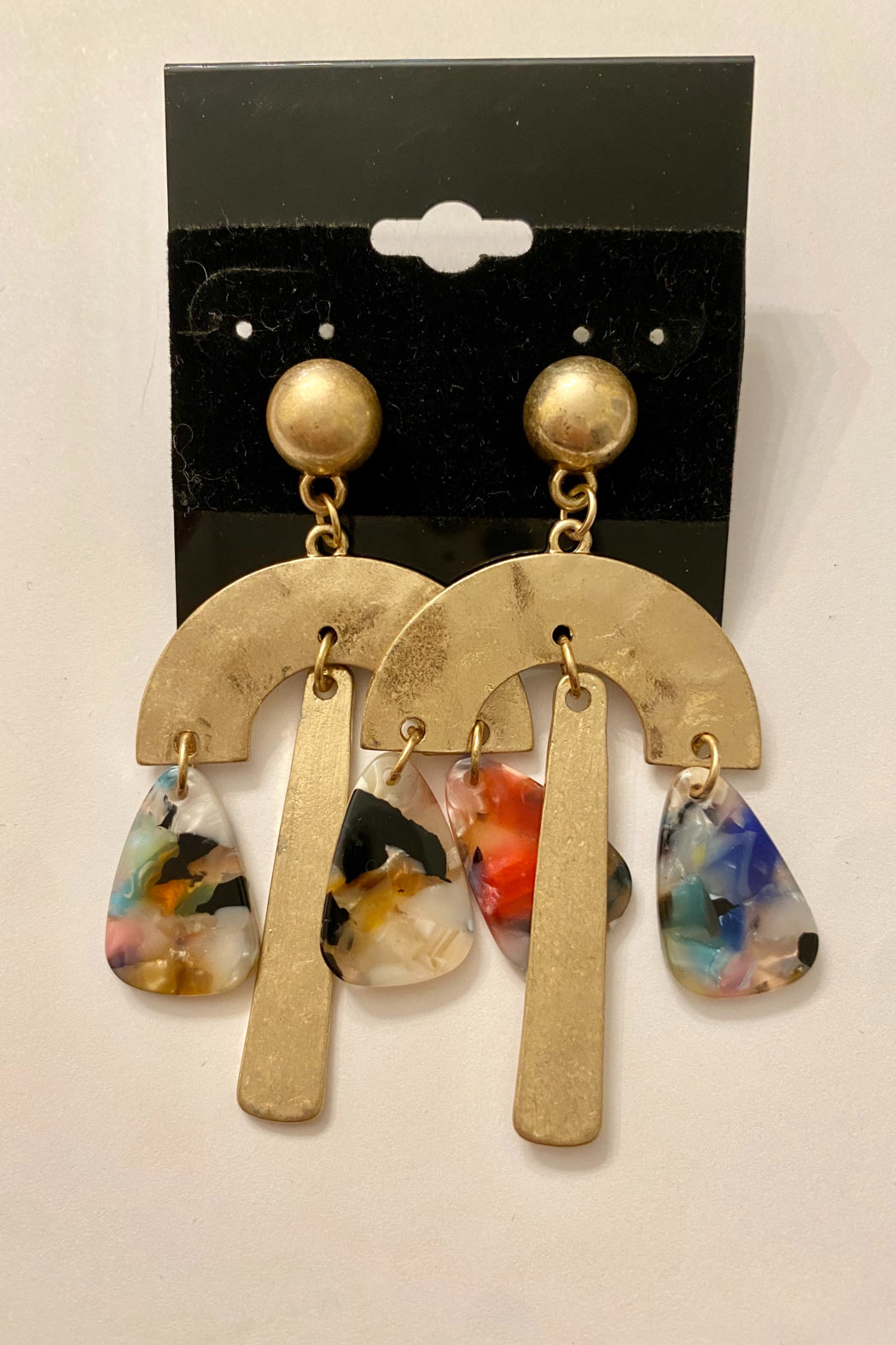 Gold Multi Resin Dangle Earrings