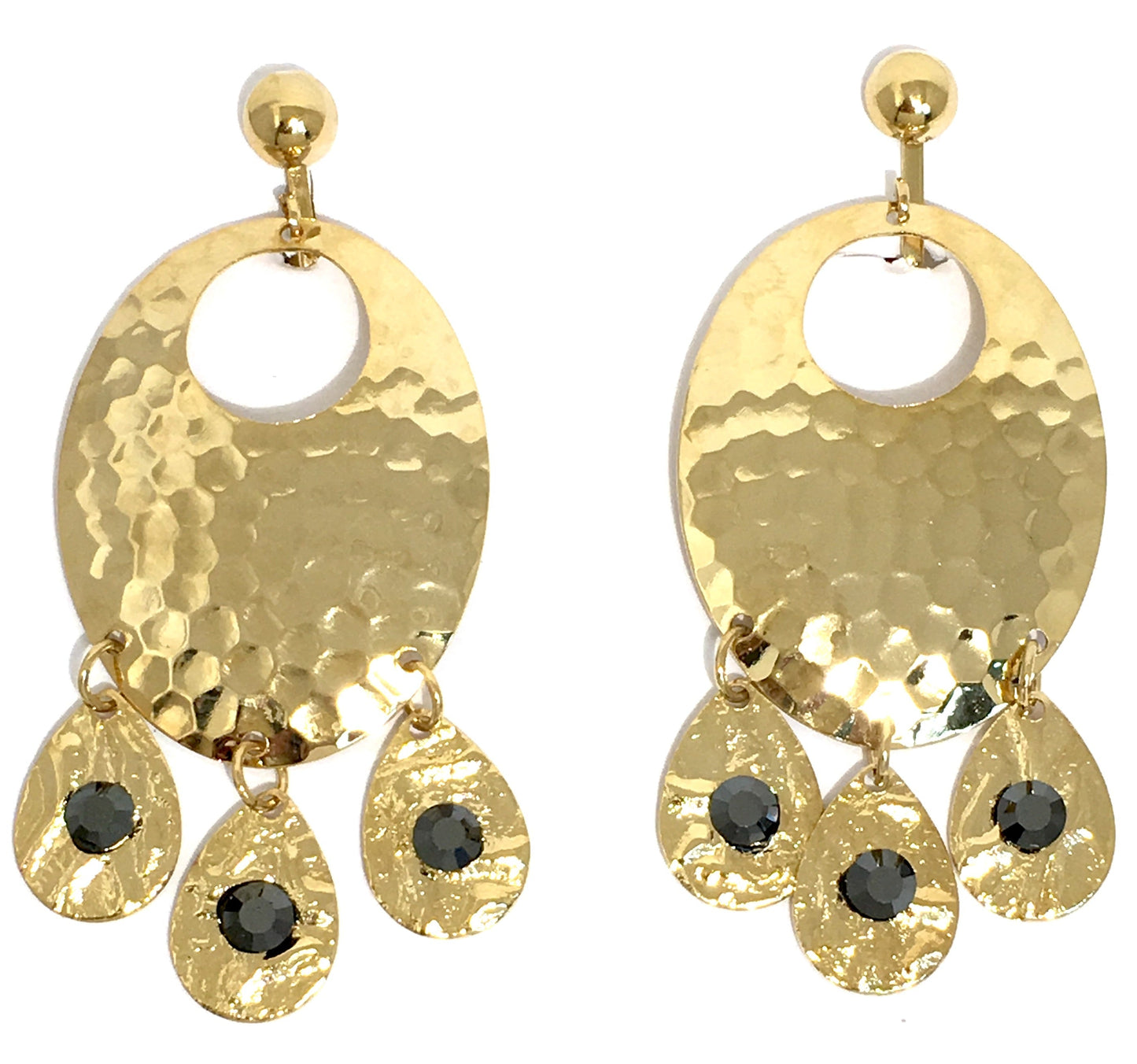 Hammered Jet Black Chandelier Earrings