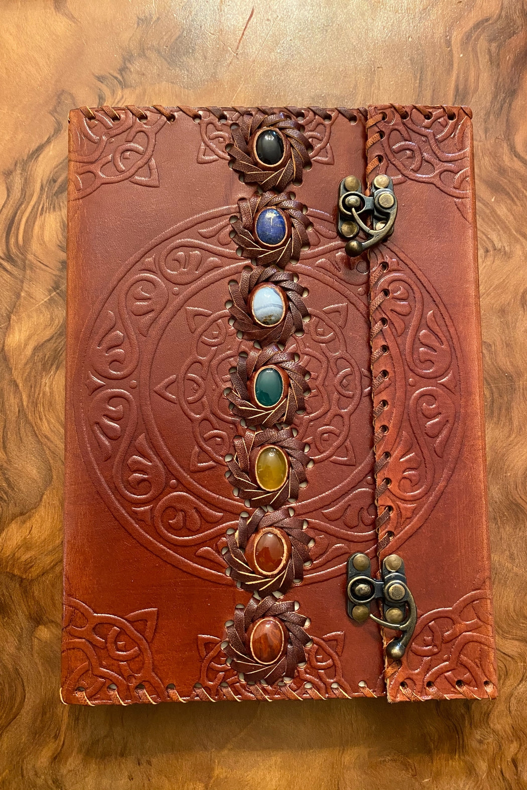 Handmade Leather Chakra Gemstone Journal