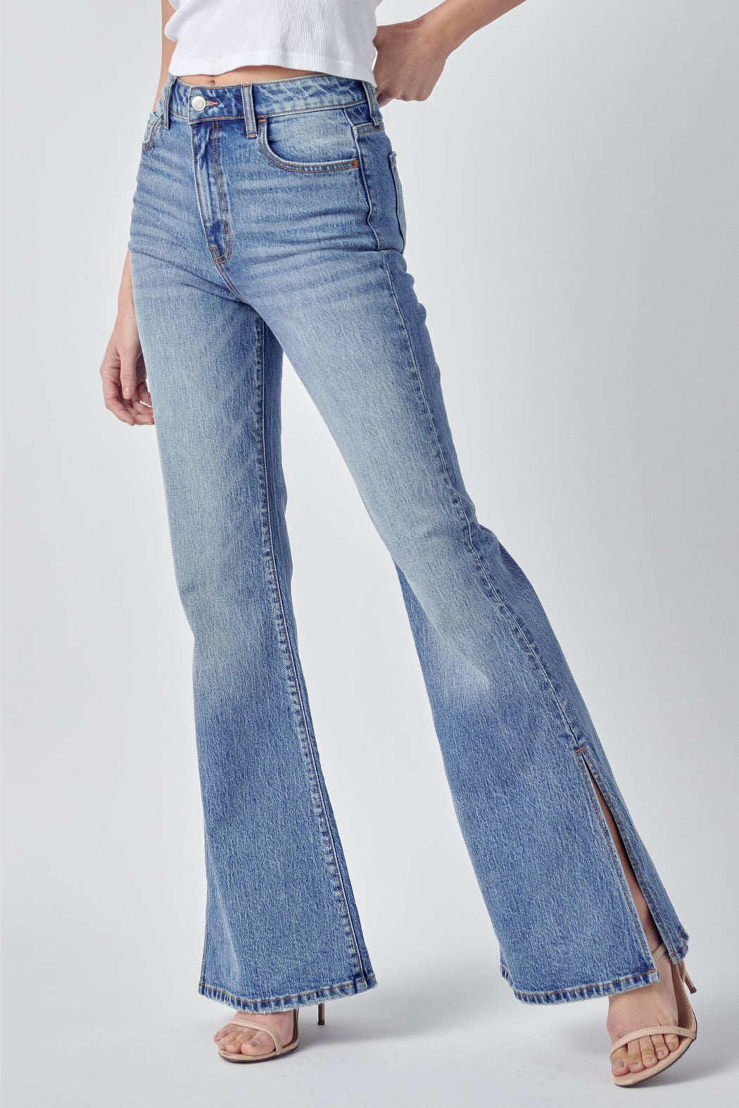 Hi Rise Slit Flare Denim