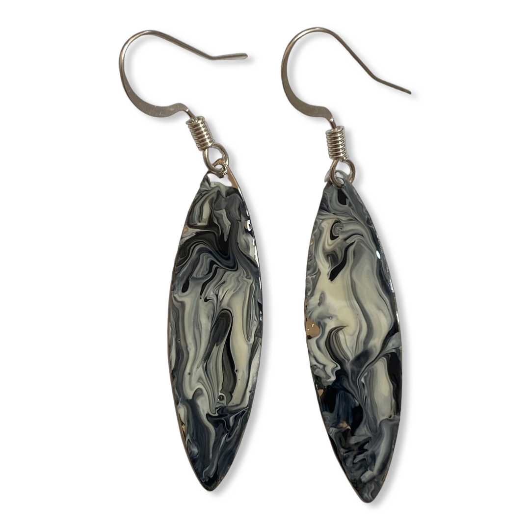 Black & White Marble Mini Navette Lures of Love Earrings