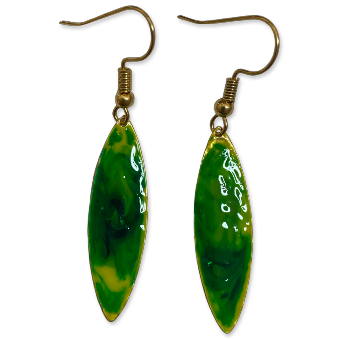 Green Yellow Marble Mini Navette Lures of Love Earrings