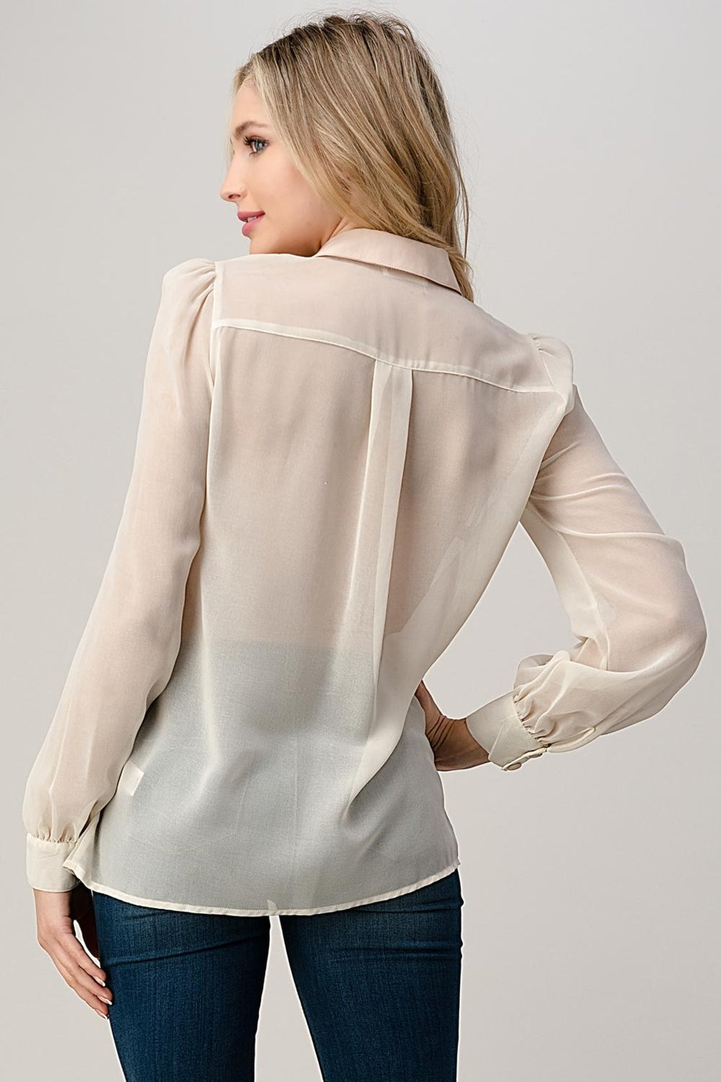 Mesh Blouse Shirt Top With Beaded Jewel Trim