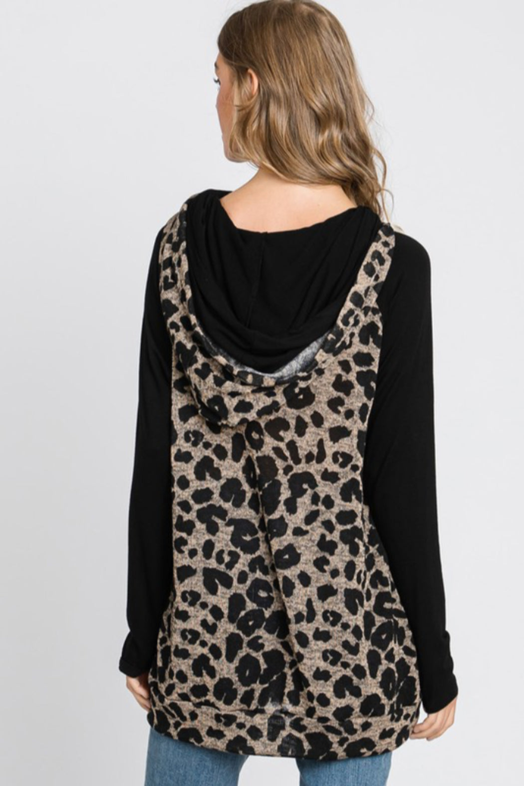 Leopard Print Color Block Hoodie