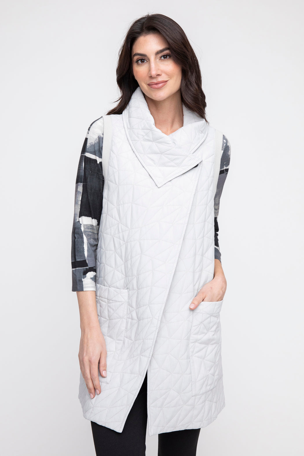 Sand Quilted Long Vest