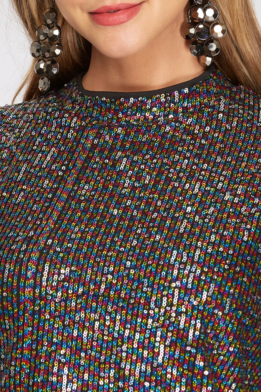 Long-Sleeve Mock-Neck Sequin Dress