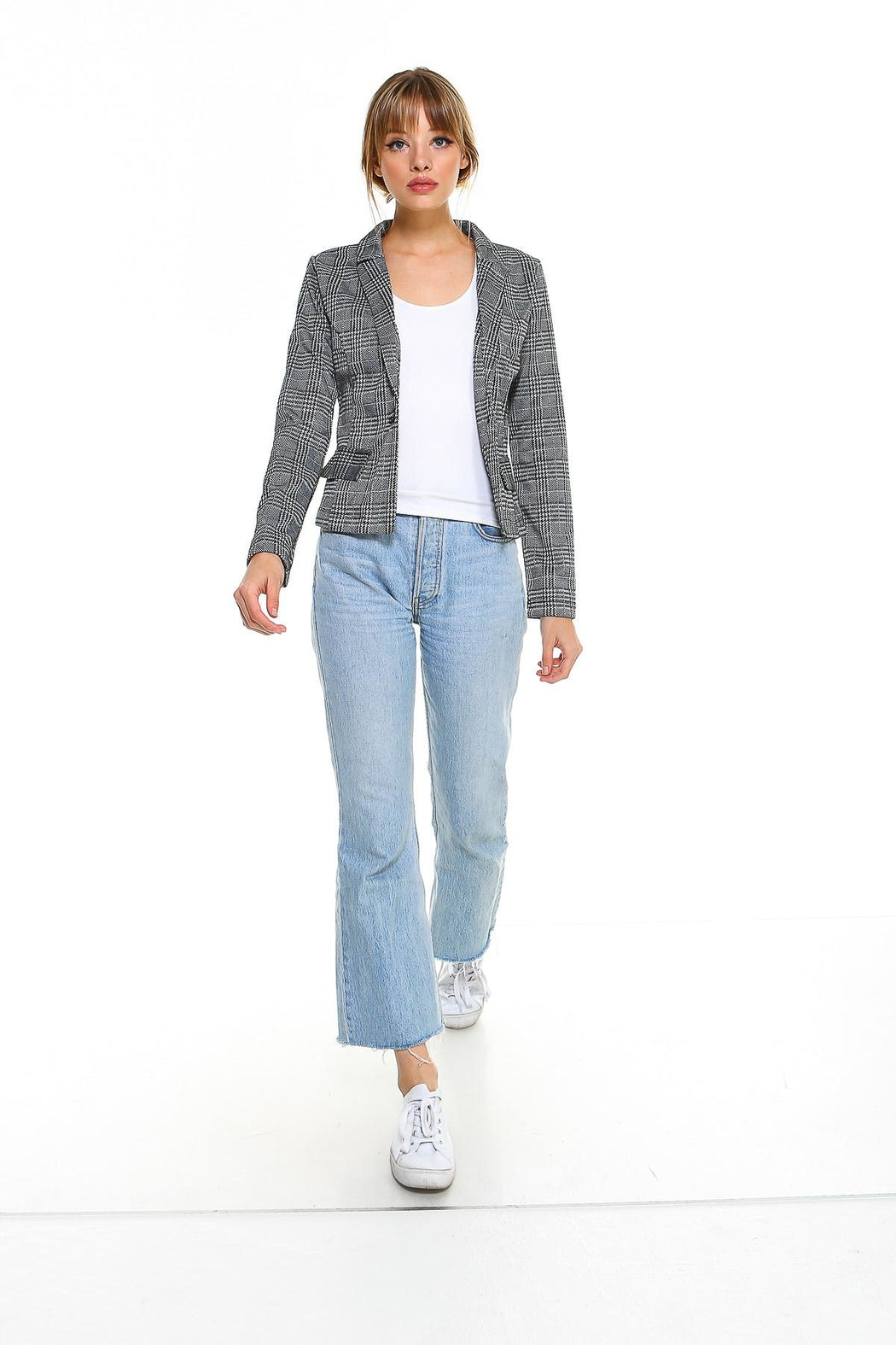 Plaid Long Sleeve Blazer Jacket Top