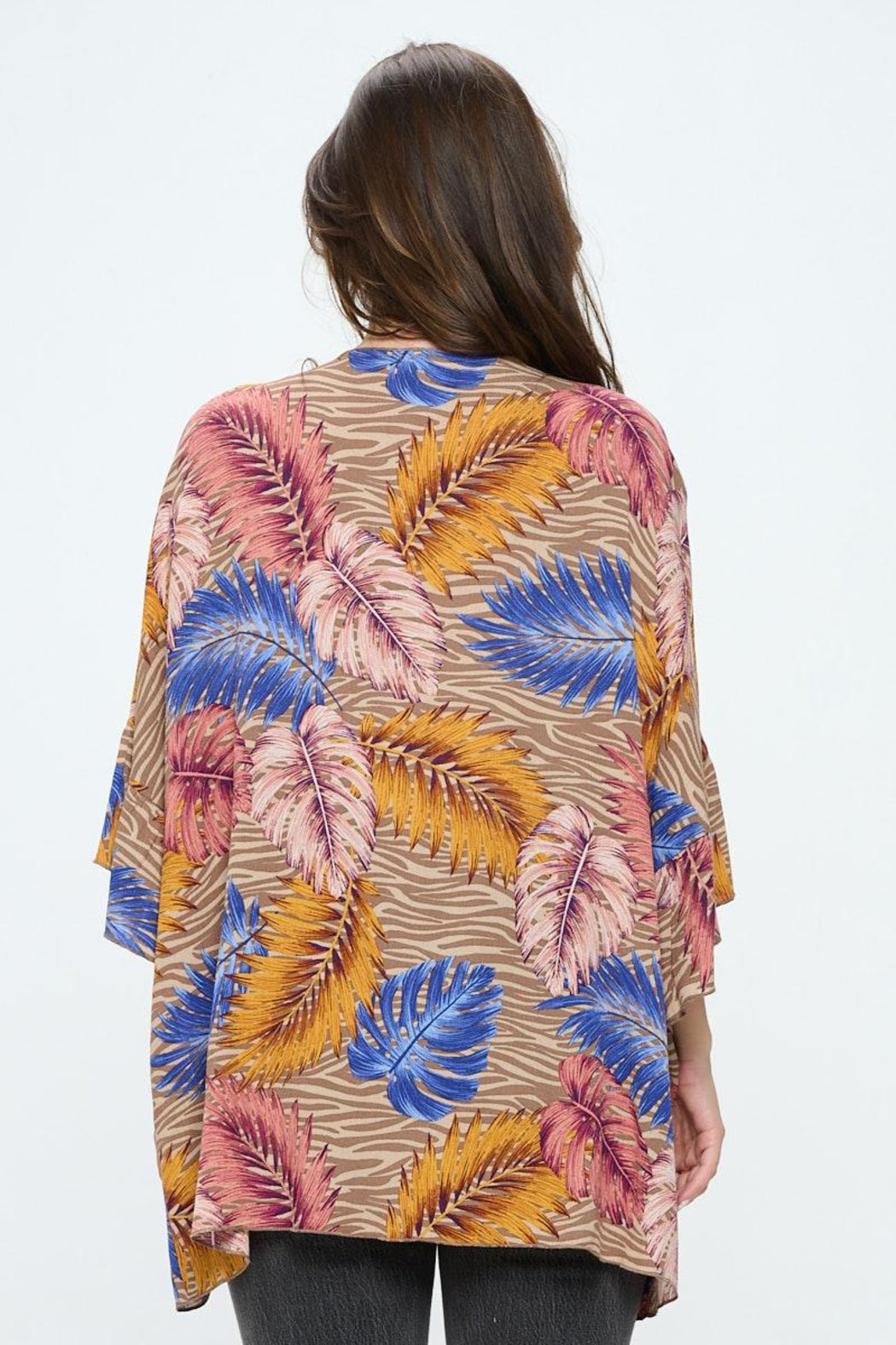Ruffle Sleeves Loose Fit Kimono In Tropical Print