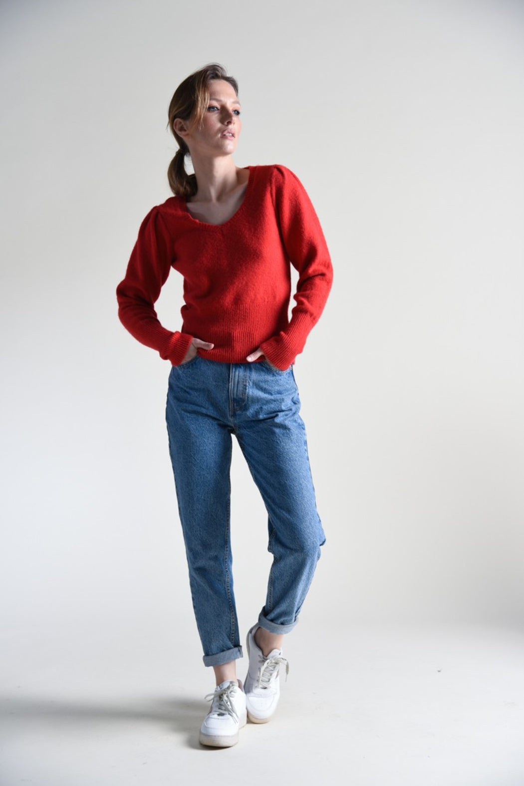 Molly Bracken Cropped Balloon Sleeved Jumper