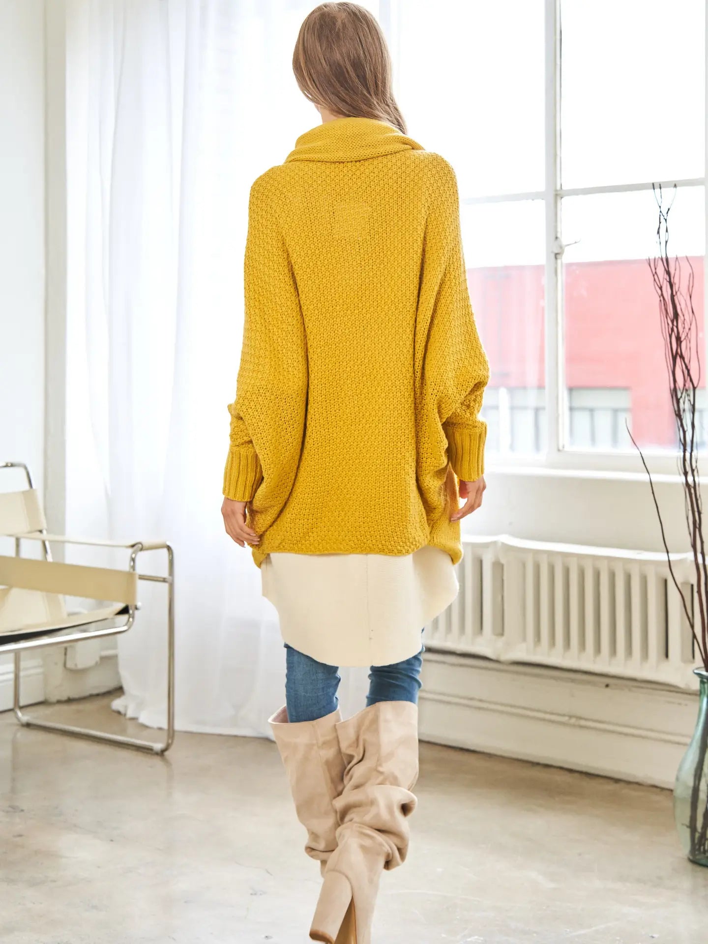 Mustard Knit Dolman Sleeves Cardigan