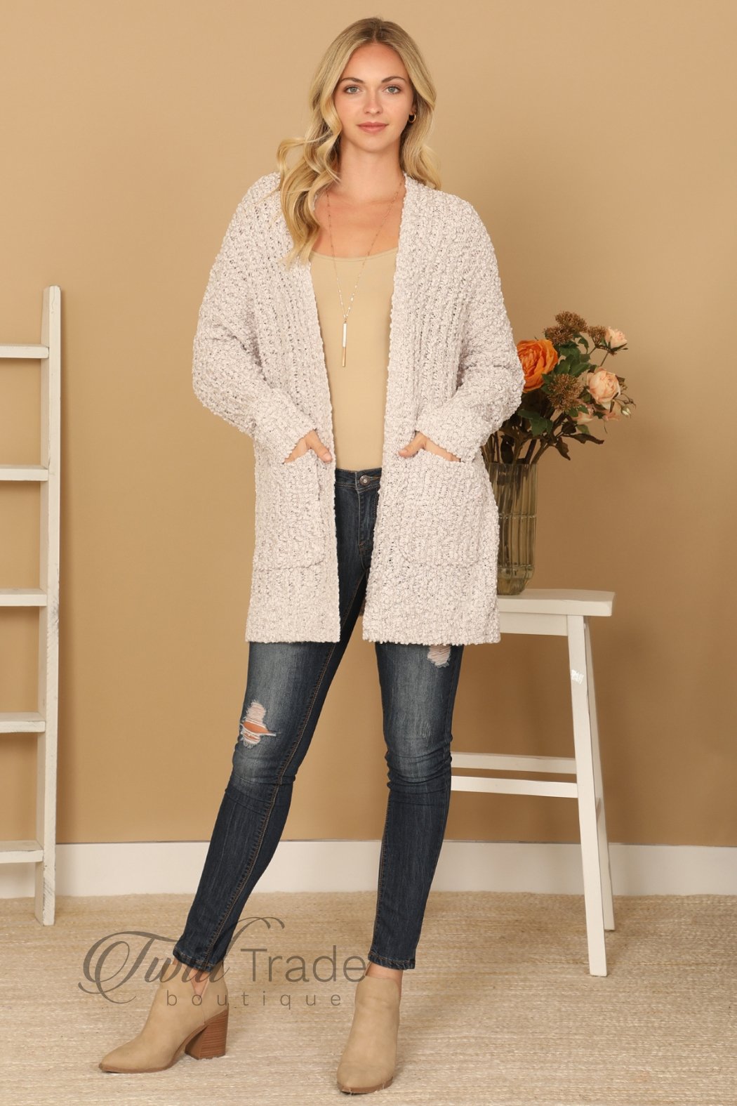 Grey Popcorn Pocket Cardigan