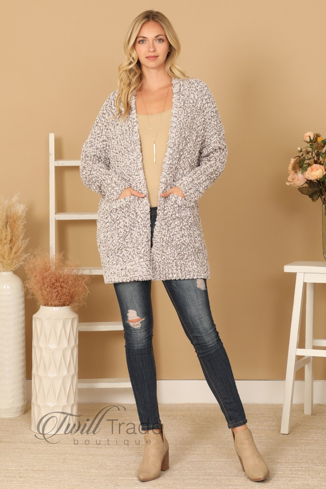 H. Grey Popcorn Pocket Cardigan