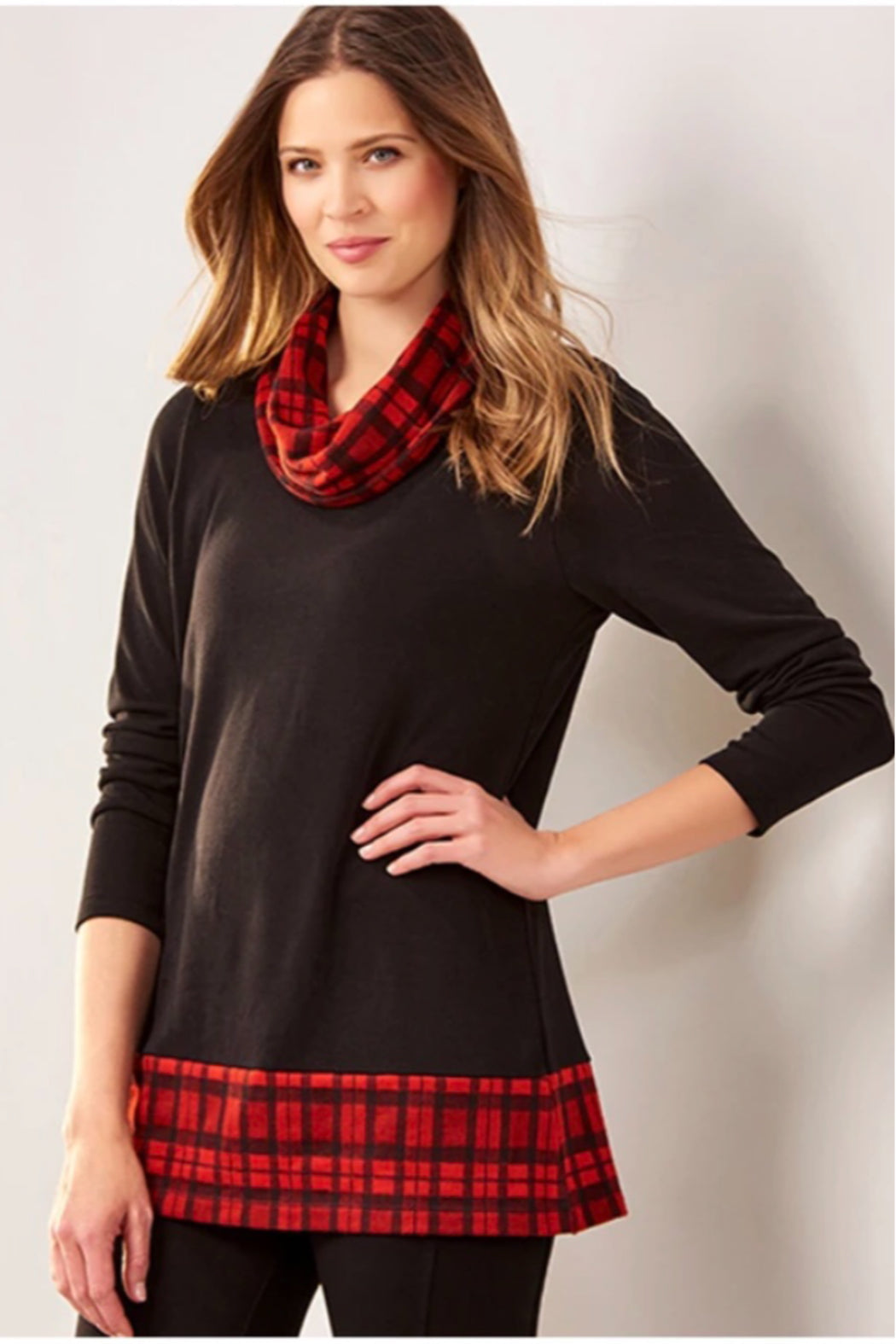 Plaid Cowl Neck Tunic