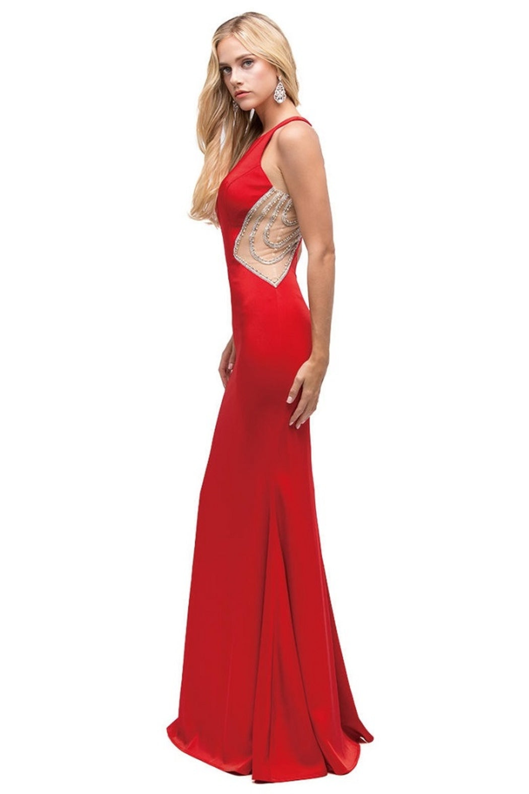 Red Illusion Long Formal Dress