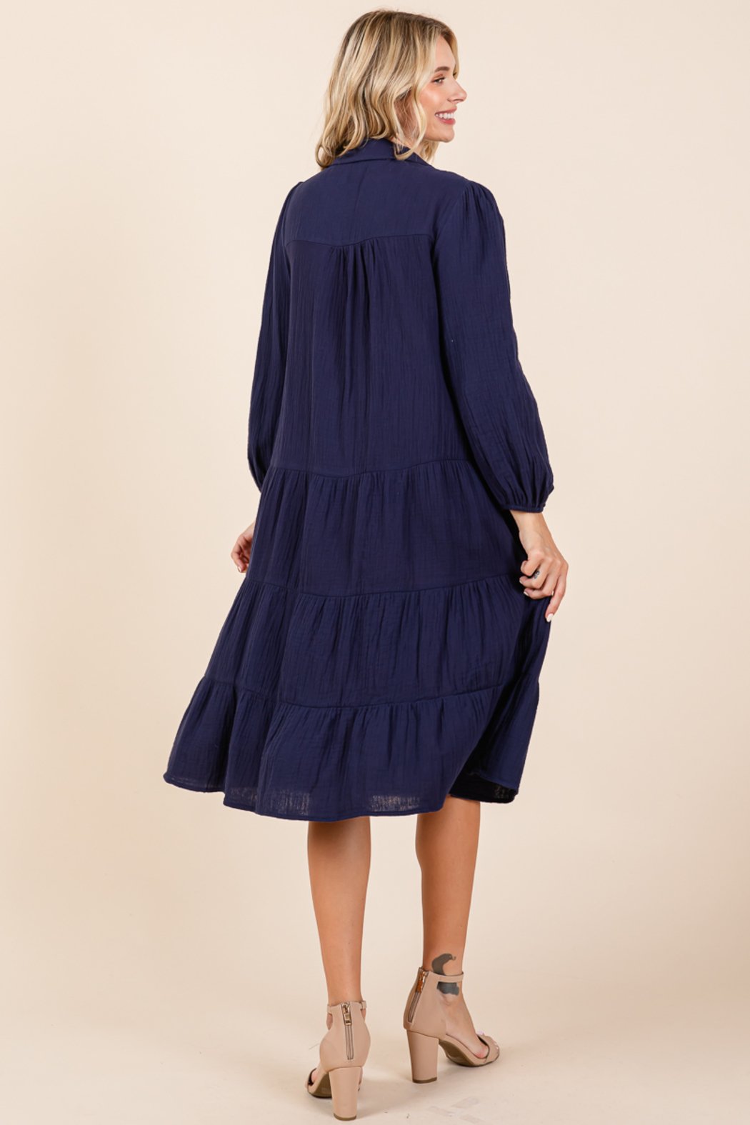 Double Gauze Layered Cotton Midi Shirt Dress