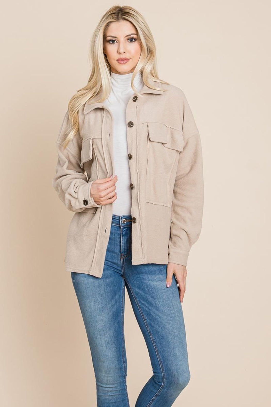 Fleece Jacket Lapel Button Up Sherpa Coat