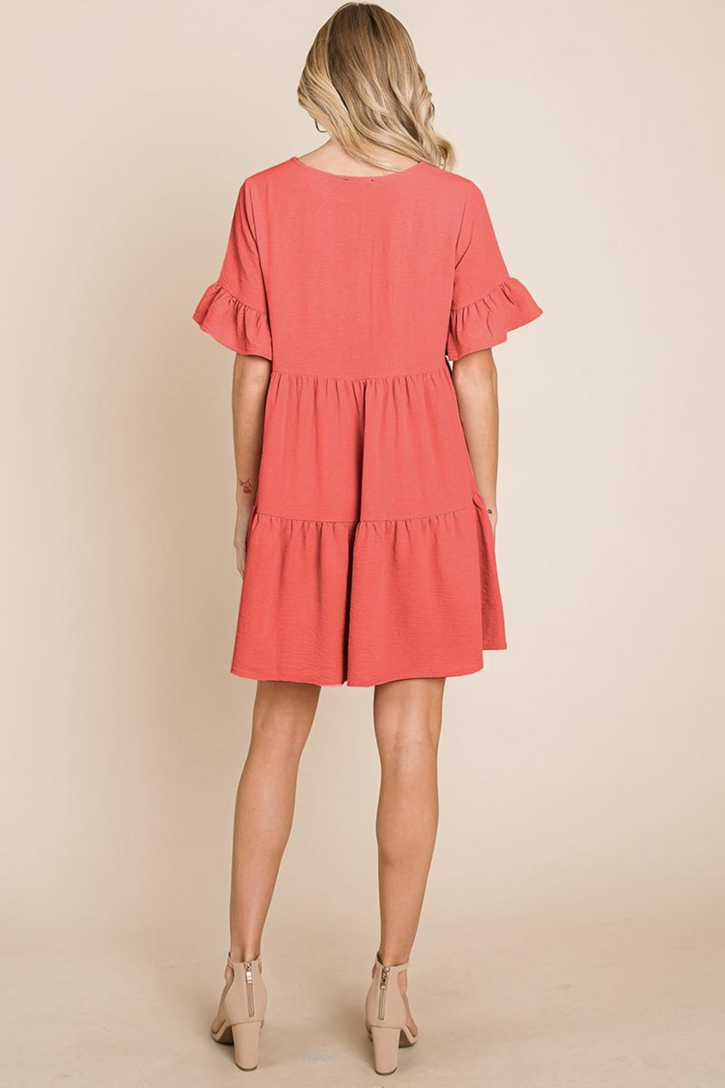 Pleated Flutter Ruffle Sleeve Layered Tiered Dress