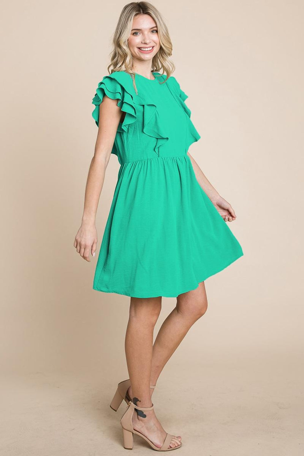 Plus Flutter Sleeve Front Lace Ruched Sundress
