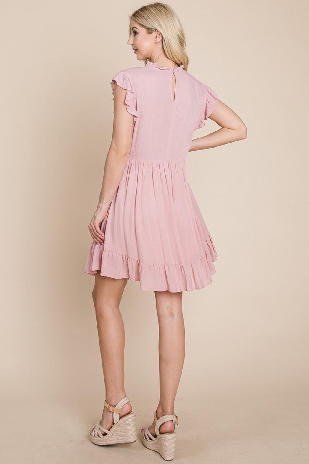 Ruffled Sleeveless Babydoll Dress With Pockets