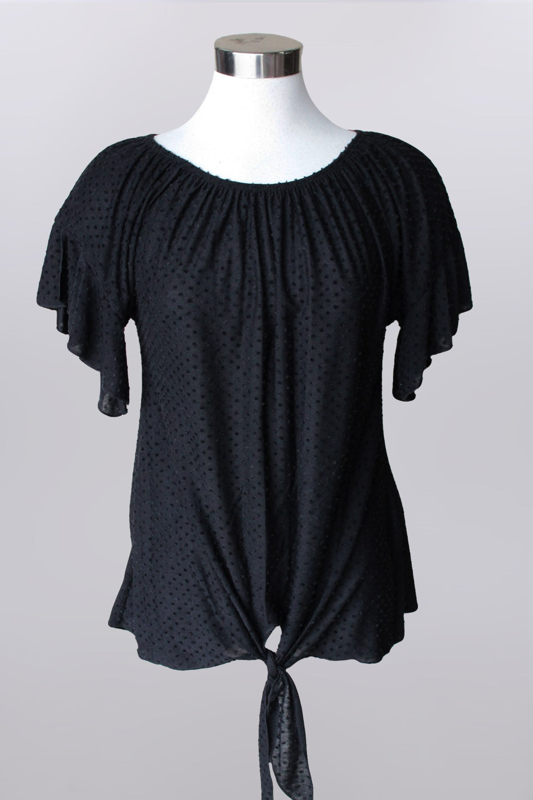 ruffle sleeve rounded neck front tie top