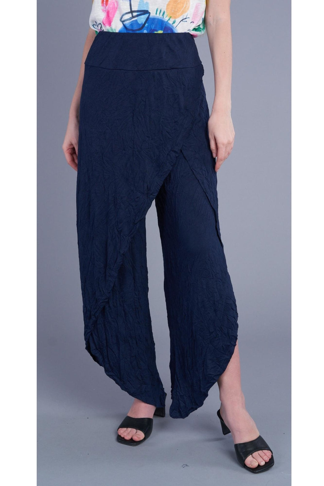 Navy Crinkle Wrap Pant