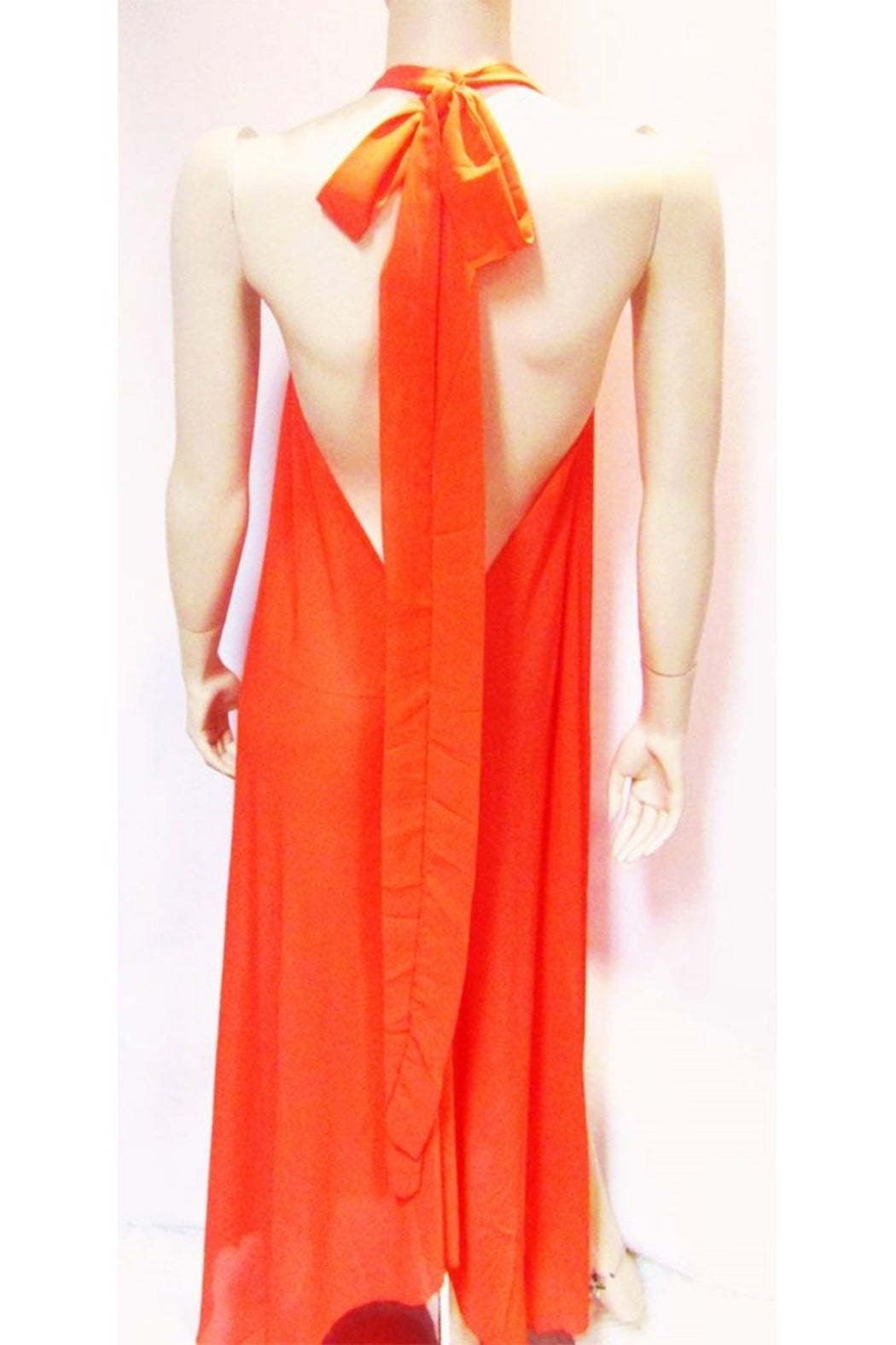SHEER RED HALTER DRESS