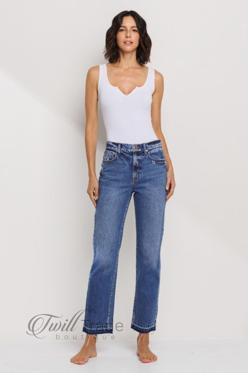 Mid Rise Slim Straight Denim