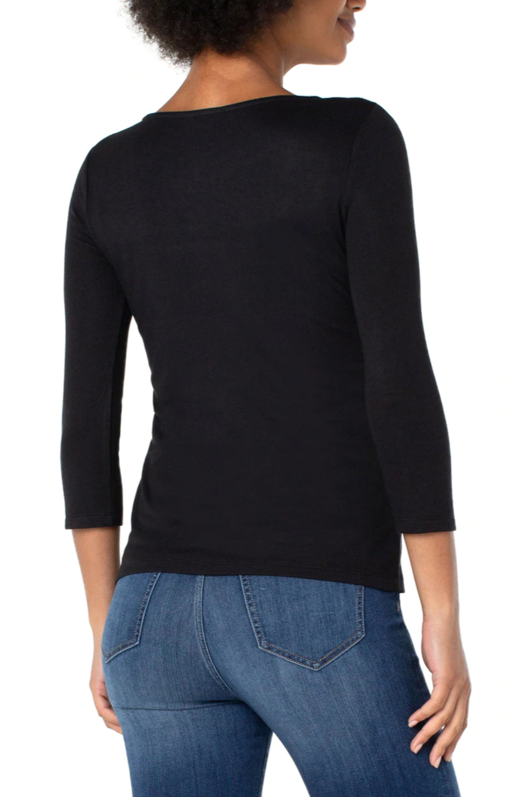 Square Neck 3/4 Sleeve Ribbed Tee