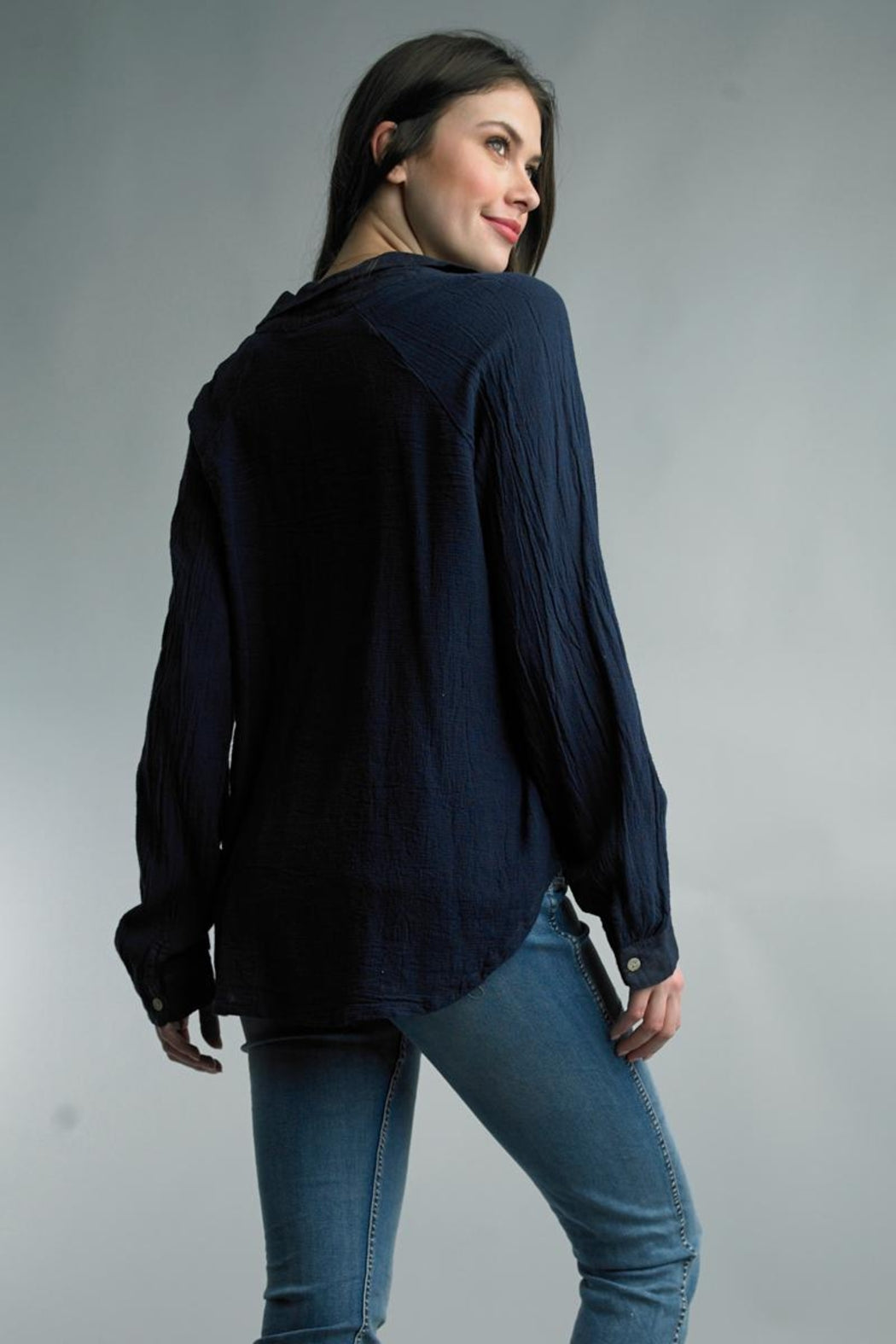 Navy Linen Top
