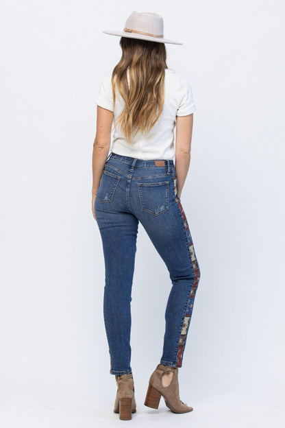 Judy Blue Mid-Rise Rad Embellishment Western Print Relaxed Fit Jeans