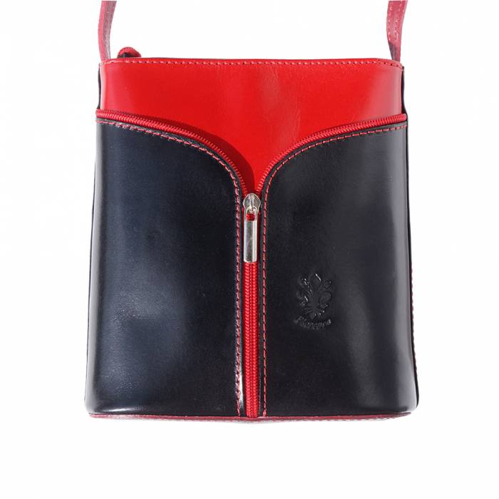SARAH Italian Leather Crossbody Bag Black/Red
