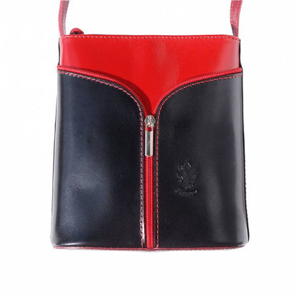 SARAH Italian Leather Crossbody Bag Black/Red