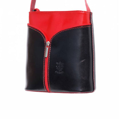 SARAH Italian Leather Crossbody Bag Black/Red