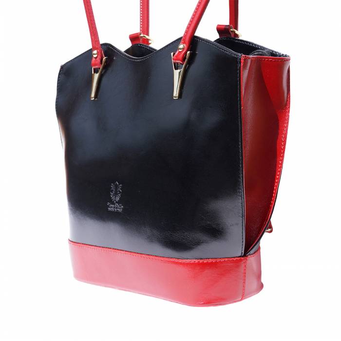 ELLA Convertible Leather Backpack ~ Red/Black