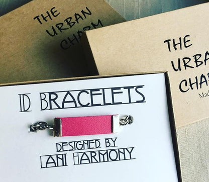 Pink Leather and Chain ID Toggle Bracelet