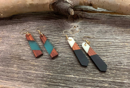Earrings, dangle earrings, bar resin wood earrings: Blue